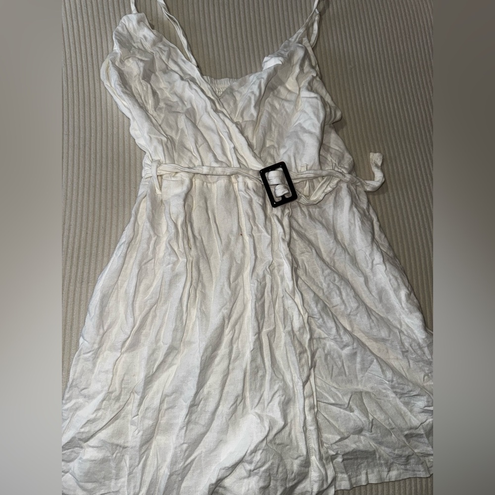 White Sleeveless Dress with Belt